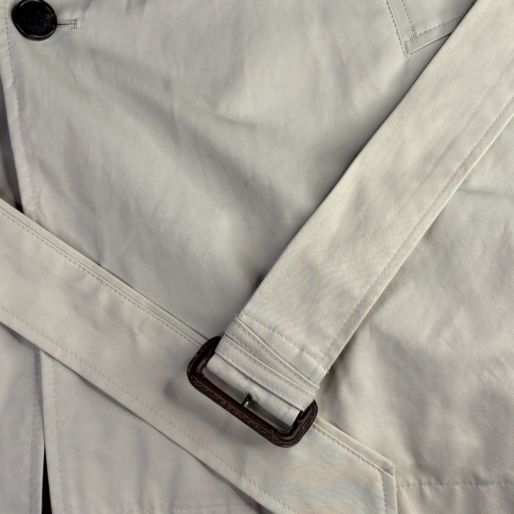 Brooks Brothers Trench Coat Men 46R Beige Regent Fit Belted Cotton Blend Check - Picture 5 of 12